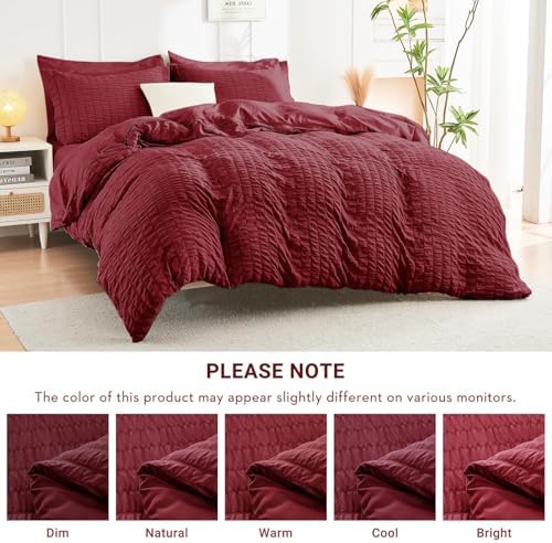 HYMOKEGE Burgundy King Size Comforter Set Seersucker 7 Pieces, All Season - Image 6