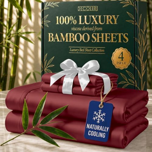 DECOLURE 100% Viscose Derived from Bamboo Sheets Twin Size, Luxury 4 Pc Set by DECOLURE