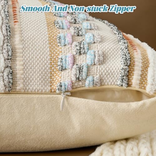 AmHoo Set of 2 Chenille Striped Textured Boho Throw Pillow Covers Aesthetic - Image 3