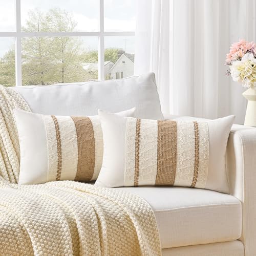 Fancy Homi Set of 2 Boho Neutral Long Lumbar Decorative Throw Pillow Cover by Fancy+Homi