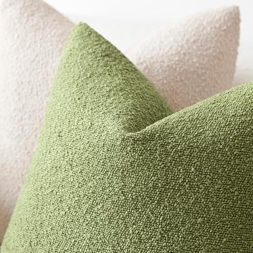 Foindtower Decorative Textured Boucle Throw Pillow Covers 22x22 Leaf Green - Image 4