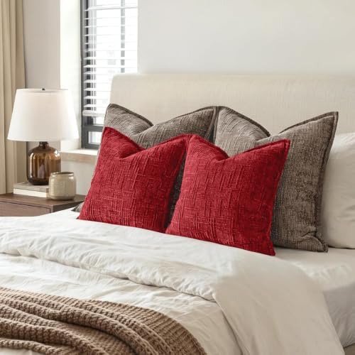 MIULEE Slubby Textured Decorative Throw Pillow Covers Red 18x18 - Image 5