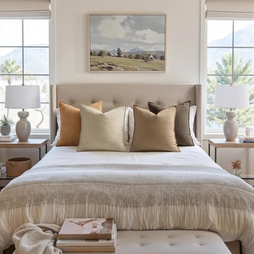 MIULEE Dark Brown Boho Linen Pillow Covers 18x18 Inch Pack of 4 - Image 4