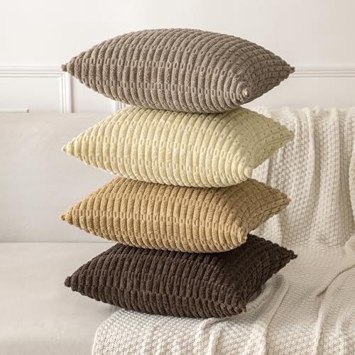 MIULEE Euro Sham Corduroy Decorative Throw Pillow Covers 24x24 Beige - Image 4