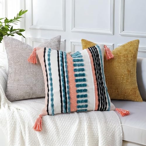 NUYECY Boho Throw Pillow Covers 18x18 Aesthetic Neutral Boucle Couch Pillow - Image 5