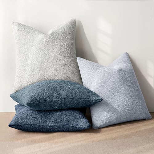 MIULEE Decorative Boucle Throw Pillow Covers 18x18 Inch Blue Set of 4 - Image 4