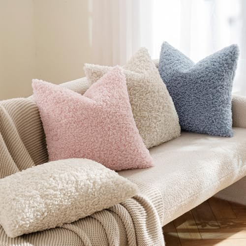 MIULEE Decorative Faux Fur Pillow Covers Sherpa 18x18 Dusty Blue - Image 4