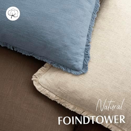 Foindtower Decorative Linen Fringe Throw Pillow Covers 20×20 Misty Blue - Image 4