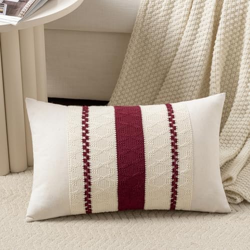 Fancy Homi Set of 2 Burgundy Boho Long Lumbar Decorative Throw Pillow Cover - Image 2