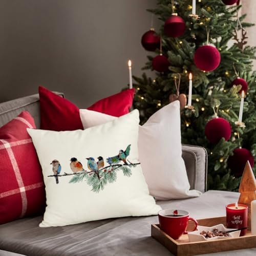 RABUSOFA Christmas Pillow Covers 18x18 Inch Birds Christmas Decorations - Image 5