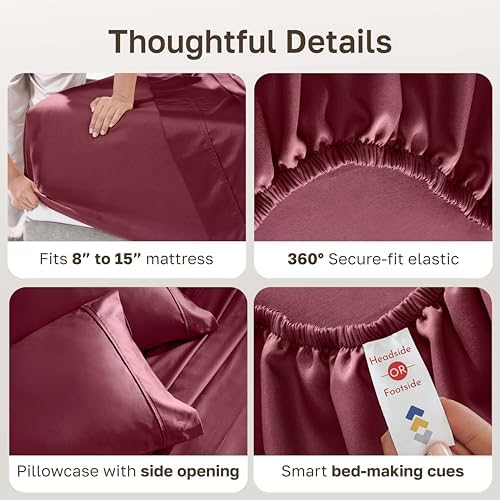 California Design Den Soft 100% Cotton Twin Sheets Set, Burgundy Red - Image 4