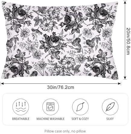 Black and White Porcelain Floral Throw Pillow Cases Queen Size Set of 2 - Image 2