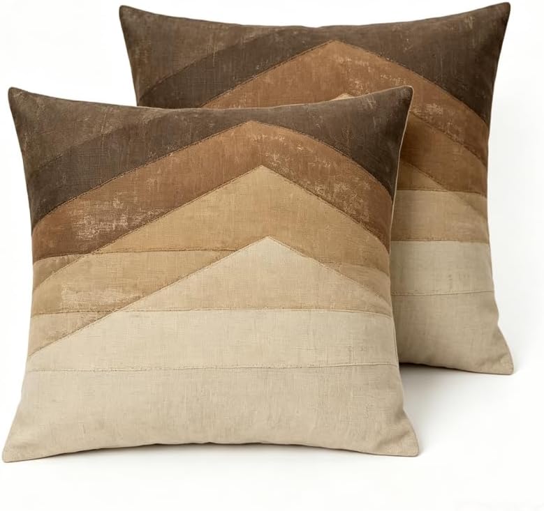 Linen Throw Pillow Covers Set of 2 Mountain Patchwork 18x18in by Unknown