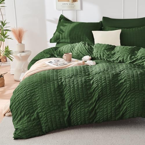 HYMOKEGE Dark Green Oversized Queen Comforter Set Seersucker 7 Pieces, All - Image 2