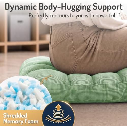 Large Floor Pillows for Adults, Square Meditation Cushion, 22 Inch Green - Image 4