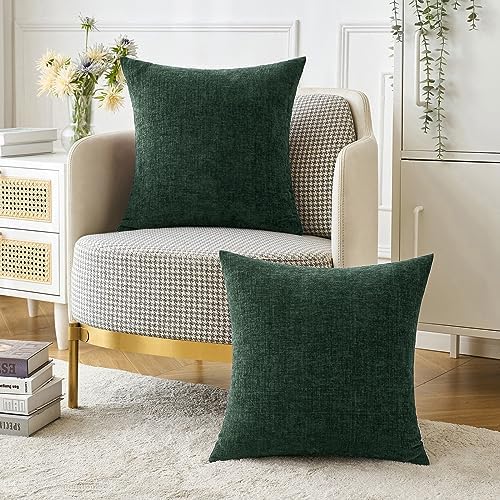 MIULEE Soft Chenille Throw Pillow Covers Green 16x16 Inch Pack of 2 - Image 4