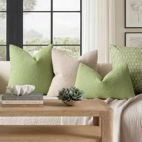 Foindtower Decorative Textured Boucle Throw Pillow Covers 18x18 Lime Green - Image 6