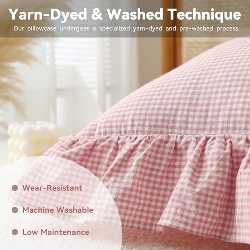 Gingham Throw Pillow Covers 18x18, Ruffle Trim, 2 Pack - Image 4