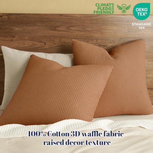 PHF Cotton Waffle Euro Shams 26" x 26", Cinnamon Brown, No Insert - Image 2