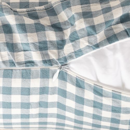 JoraLion Ruffled Throw Pillow Cover 12x20 Gingham Smoke Blue - Image 5