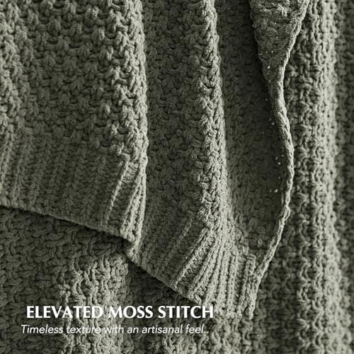 EVERGRACEHOME Chunky Chenille Knit Throw Blanket, Dried Thyme Green - Image 2