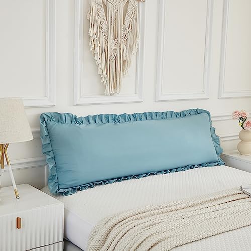 Dusty Blue Body Pillow Cover 20x54inches Long Pillowcase Ruffled Fringe Decor by Merryword