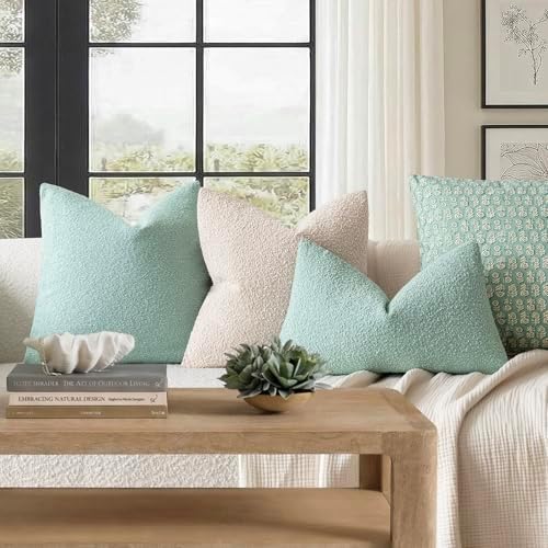 Foindtower Decorative Textured Boucle Throw Pillow Covers 18x18 Aqua Blue - Image 6