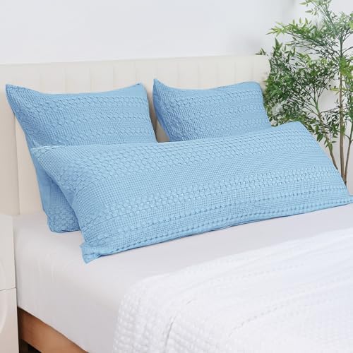 PHF Cotton Waffle Body Pillowcase 20" x 54", Sky Blue, No Insert - Image 6