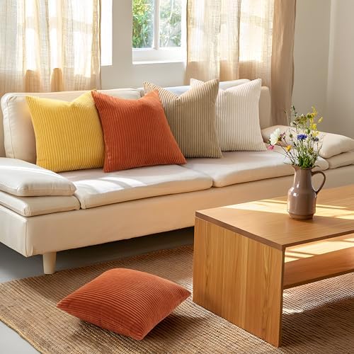 Mecatny Corduroy Fall Decorative Throw Pillow Covers 12x20 Set of 2 Beige - Image 5