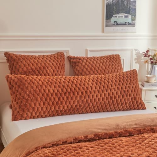 XeGe Bubble Faux Rabbit Fur Decorative Body Pillow Cover 20x54 Burnt Orange by XeGe
