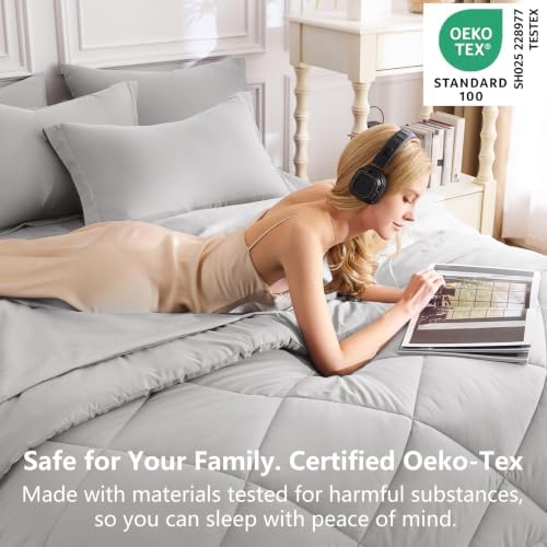 CozyLux Oversized King Comforter Set 120"x98", 7 Piece, French Grey - Image 3