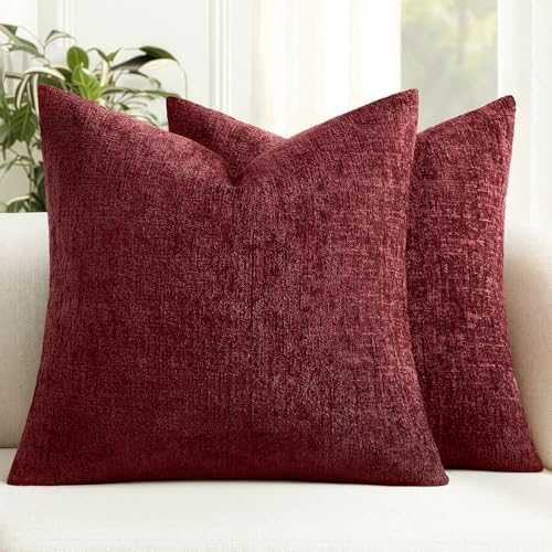 MIULEE Christmas Couch Pillow Covers Textured Chenille 24x24 Burgundy by MIULEE
