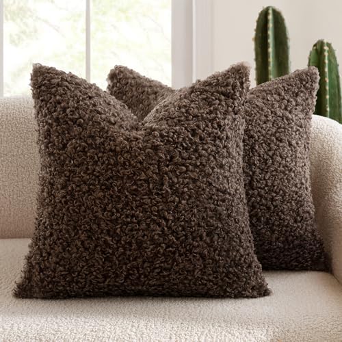 MIULEE Decorative Faux Fur Pillow Covers Euro Sherpa 22x22 Chocolate by MIULEE