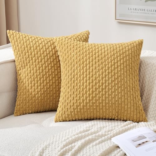 MIULEE Decorative Throw Pillow Covers 20x20 Gold Textured Corduroy by MIULEE