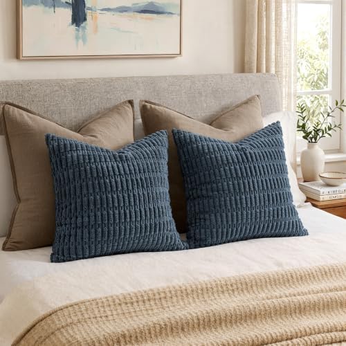 MIULEE Corduroy Decorative Throw Pillow Covers 20x20 Blue Pack of 2 - Image 5