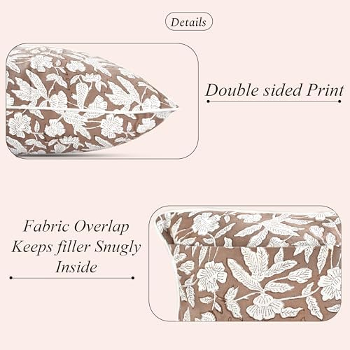 Ridhi Block Print Oak Brown Cotton Pillow Cover 24" x 24" Set of 2 - Image 2