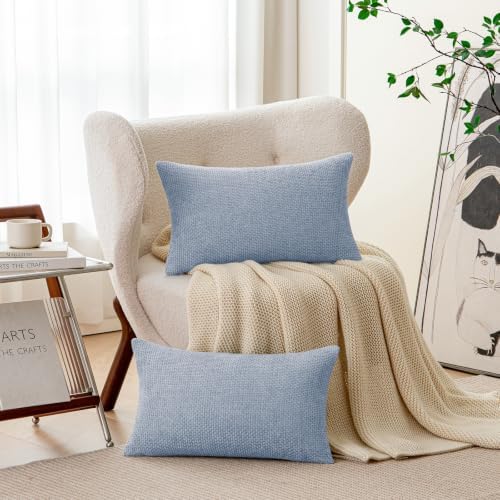 a moment Light Blue Chenille Throw Pillow Covers 12x20 Inch Pack of 2 Modern - Image 2