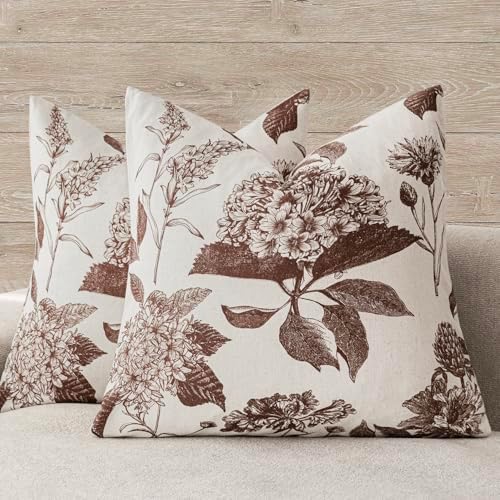Foindtower Set of 2 Linen Floral Throw Pillow Covers Vintage Accent Print by Foindtower