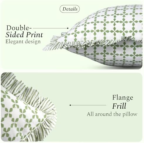 CPC Block Print Kelly Green Ruffle Cotton Lumbar Pillow Cover 12x20 inch - Image 2