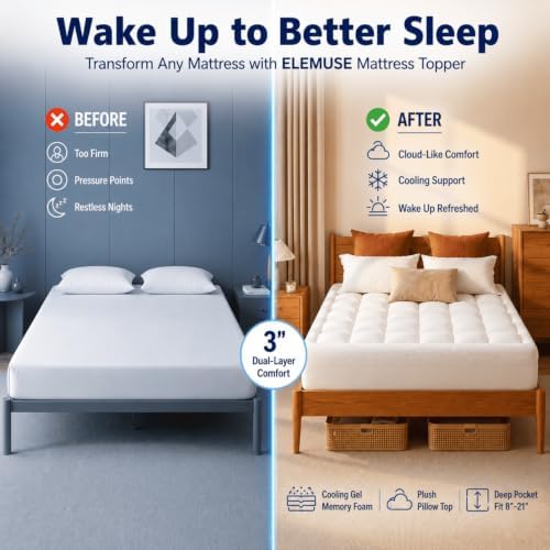 ELEMUSE 3 Inch Cal King Dual Layer Memory Foam Mattress Topper - Image 2