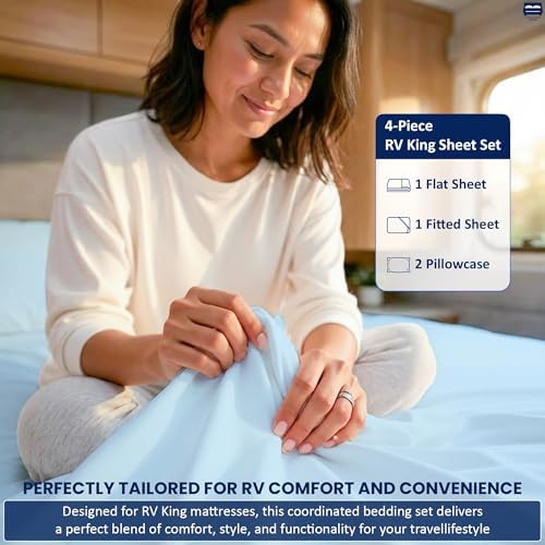 Cottingon 4 Piece RV King Sheets Fits 15" Deep, Egyptian Cotton, Light Blue - Image 6