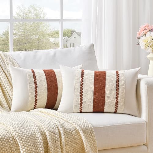 Fancy Homi Set of 2 Rust Boho Long Lumbar Decorative Throw Pillow Cover 16x24 by Fancy+Homi