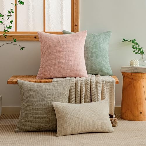 a moment Pink Chenille Throw Pillow Covers 22x22 Inch Pack of 2 Modern - Image 6