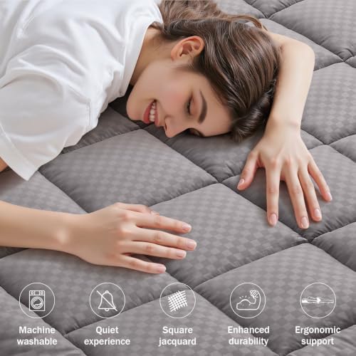 OLANLY King Quilted Fitted Mattress Pad, Down Alternative Fill, Light Grey - Image 2
