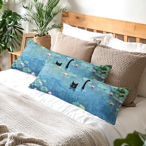 Black Cat Art Painting 20x54 Body Pillow Cover, Aesthetic Black Cat Decor Long - Image 5