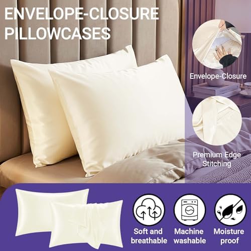 2 Pack Satin Pillowcases Beige Standard Size 20x26 Inch - Image 2