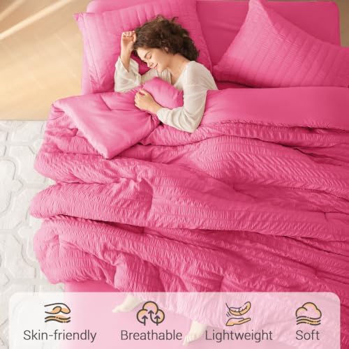 MUXHOMO 7 Pieces King Comforter Set, Seersucker Bed in a Bag King Size - Image 2