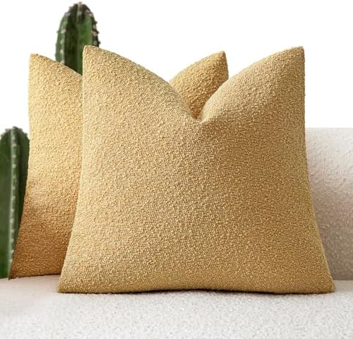 Foindtower Decorative Textured Boucle Throw Pillow Cover 24x24 Light Yellow by Foindtower
