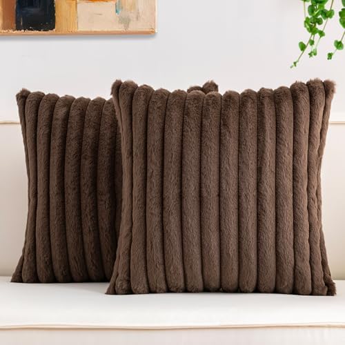 Pack of 2 Faux Fur Christmas Throw Pillow Covers 22x22 Inch, Dark Coffee by Unknown