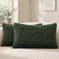 decorUhome Sherpa Decorative Throw Pillow Covers 12x20 Set of 2 Olive Green by decorUhome